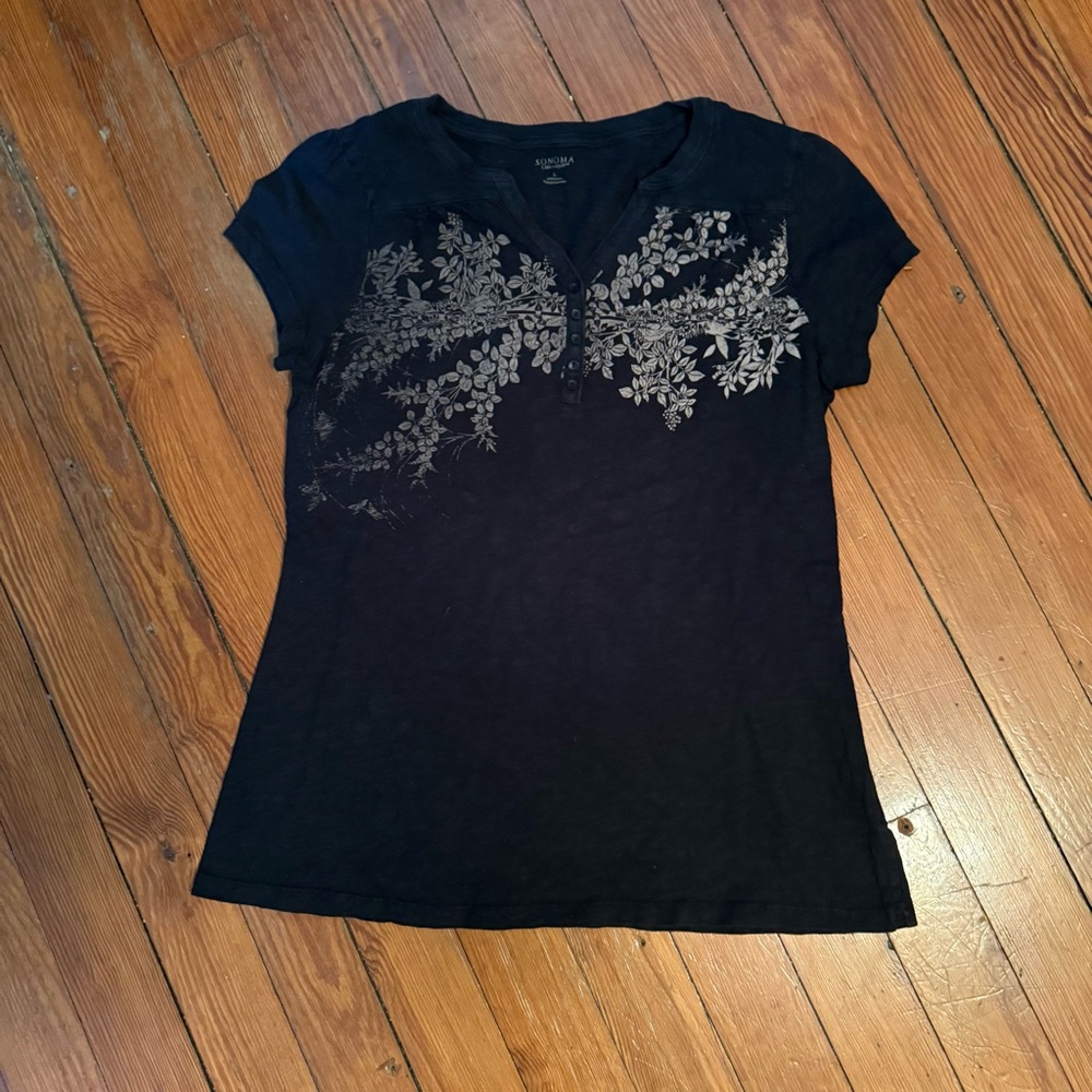 Sonoma Black Floral Short Sleeve Top